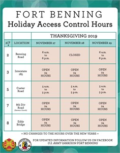 Thanksgiving Gate Closures, DFAC info and more
